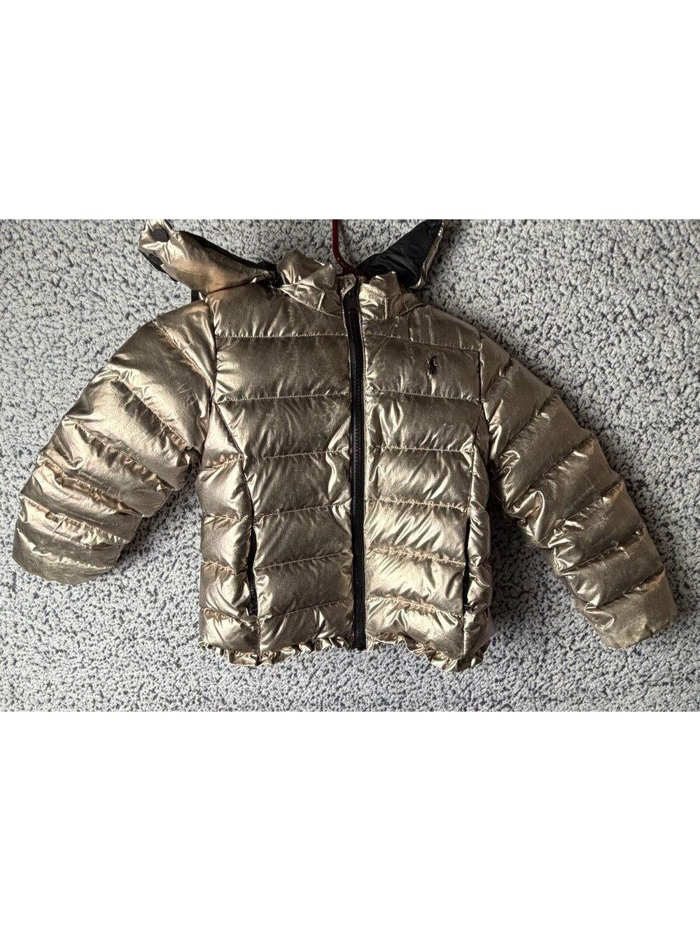 Polo Ralph Lauren Girls Size 5 Metallic Gold Puffer Jacket Hooded Winter Coat